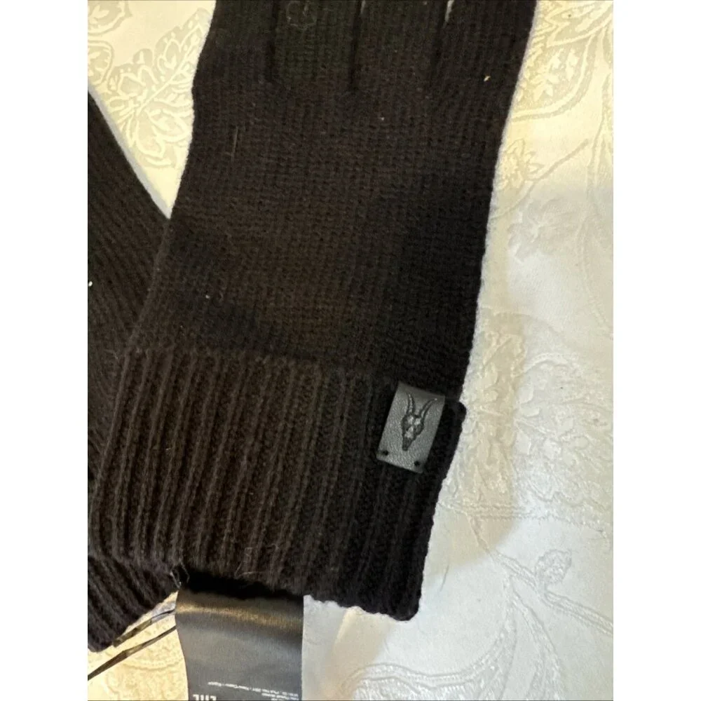 All Saints Gloves Black Women Mixed Stitch Knit Wool Blend Outdoor Streetwear NE